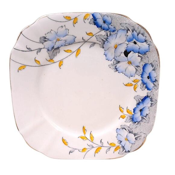 1940 Scotia Salisbury 6.5 Square Plate Fine Bone China Blue Floral Replacement - Picture 1 of 15
